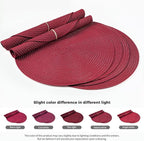 FunWheat Round Braided Placemats Set of 6 Place mats for Dining Tables Woven Heat Resistant Table Mats 15 inch (Wine)