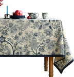 ISAENNE Designer French Linen Long Rectangle Tablecloth,Blue Floral Washable Indoor Table Cloth,Durable Home Decor Tablecloths for Dining Thanksgiving Kitchen Party Christmas,63"*102"-Ruyi B