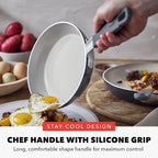 GreenPan x Bobby Flay 8" Nonstick Frying Pan Skillet, PFAS-Free Diamond Ceramic, Induction Suitable, Stay-Cool Silicone Handle, Easy Clean Dishwasher & Oven Safe, Egg & Omelet Pan, Graphite