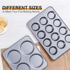 HONGBAKE Mini Muffin Top Pan for Baking, Premium 12 Cavity Small Whoopie Pie Pan, Nonstick Yorkshire Pudding Pan for Pansuffin, Moon Pie, Cookies, Dishwasher Safe and Easy to Clean