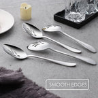 Stainless Steel Slotted Serving Spoons, E-far 4-Piece Metal Tablespoons Hostess Serving Utensils Set for Catering Buffet Party Kitchen Restaurant, Dishwasher Safe