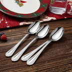 KEAWELL Pearl Edge 4-Piece Premium Spoon Set, 18/10 Stainless Steel, Fine Silverware Spoons with Refined Bead Design, Brightly Polished, Dishwasher Safe (Silver, 7.56" Dinner Spoons)