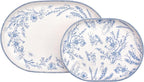 Bico Blue Garden Toile De Jouy 16 plus 12 inch Oval Platters Set, Set of 2, Microwave and Dishwasher Safe, for Serving Fish, Chicken, Turkey
