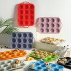 12 Cups Silicone Muffin Pan with Metal Reinforced Frame Regular Size Cupcake Pan Tray Egg Bites Silicone Cookie Molds Muffin Tin Best Baking Pans Tart Pan Sheet Set Reusable Cupcake Liners