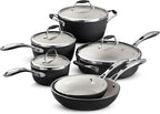 Tramontina 80110/525DS Gourmet Ceramica Deluxe Cookware Set, Non Stick Ceramic Interior, 10-Piece, Metallic Black, Made in Italy