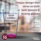 Custom Arc Pint Glass 16 oz. Set of 10, Personalized Bulk Pack - Beer Glasses, Heavy Duty Drinkware - Pink