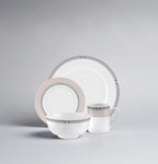Portmeirion Home Vintage Chic 16 Piece Set - Porcelain Dinnerware with Art Deco Borders - 10.5" Dinner Plates, 7.5" Salad Plates, 5.5" Bowls, 11.5 Oz Mugs - Microwave & Dishwasher Safe Place Settings