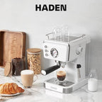 HADEN Barista Brew Espresso Coffee Machine, Stainless Steel Espresso Maker with Milk Frother and Steamer Function and 1.5L Water Tank, Ivory & Copper