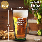 Custom Spiral Pint Glass 16 oz. Set of 100, Personalized Bulk Pack - Beer Glasses, Heavy Duty Drinkware - Green