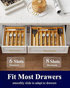 Kitsure Large Bamboo Silverware Organizer - Expandable Drawer Organizer for Utensil, Cutlery and Flatware, Kitchen Storage Solution with 6 to 8 Slots, Natural, 19.4" × 13.1" × 1.8"