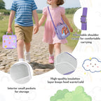 Lunch Box Kids with 5 Compartments, Insulated Food Jar & Utensil & Sauce Container & Lunch Bag & Silicone Collapsible Cup, Leak Proof Bento Box, BPA-Free & Dishwasher Safe-Soft Purple
