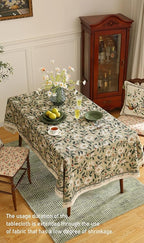ISAENNE Designer Green Linen Long Rectangle Tablecloth,Floral French Country Indoor Table Cloth,Stain Resistant Home Decor Tablecloths for Dining Kitchen Thanksgiving Party,63"*102"-Brune