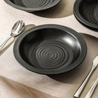 Stone Lain Orbit 12-Piece Dinnerware Set Stoneware, Plates and Bowls Set, Pasta Bowls, Microwave and Dishwasher Safe, Dish Set for 4, Charcoal