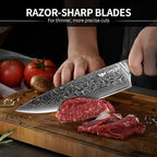 Damascus Knife Set - Haugo 3 PCS Professional Chef Knife Set with Japanese VG10 Steel Core - Ultra Sharp Kitchen Knives and Full Tang G10 Handle - Ronin Series - Gift Box