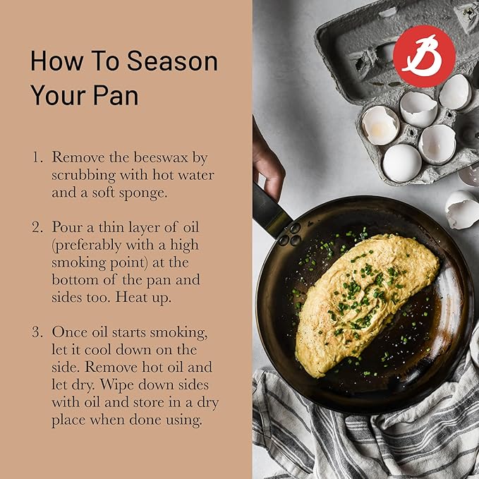 De Buyer MINERAL B Carbon Steel Omelette Pan - 11” Diameter, 8.3” Cooking Surface - PFAS, PFOA & PFOS Free - Made in France