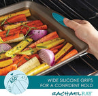 Rachael Ray 47578 Cucina Nonstick Bakeware Set with Grips Includes Nonstick Bread Pan, Baking Sheet, Cookie Sheet, Baking Pans, Cake Pan and Muffin Pan - 10 Piece, Latte Brown with Agave Blue Grips
