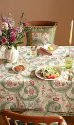 patdrea Designer Linen Green Square Tablecloth,Leaves Pattern Floral Durable Vintage Table Cloth,Decoration Table Cover for Kitchen Dining Christmas,Thanksgiving,Tea Party,67"x67"-Cecilia a