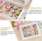Kucoele 12 Count Cupcake Boxes, 6 Pack White Cupcake Containers with Windows and Inserts, Disposable Cupcake Carriers for Muffins, Treats, Pastries, 13 x 10 x 4 Inches