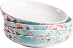 Bico Margret's Garden Pasta Bowls, 35oz Salad Bowl Set of 4, Large Ceramic Serving Dinner Bowls for Soup and Cereal, Microwave and Dishwasher Safe, Gift for Housewarming and Thanksgiving