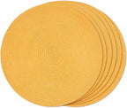 FunWheat Round Braided Placemats Set of 6 Place mats for Dining Tables Woven Heat Resistant Table Mats 15 inch (Yellow,6pcs)