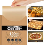 100PCS Thickened Precut Parchment Paper Sheets, 16×24 In Heavy Duty Non-Toxic Oven Liners for Bottom of Oven for Baking, Grilling, Steaming, Non-Stick & Comes in Convenient Packaging, Brown