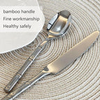 Bamboo 20-Piece Silverware Set, Stainless Steel Flatware Set, Cutlery Set Mirror Polished, Dishwasher Safe, Service for 4
