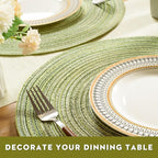 FunWheat Round Braided Placemats Set of 8 Place mats for Dining Tables Woven Heat Resistant Table Mats 15 inch(E Light Green, 8pcs)