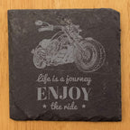 The Open Road Awaits: Motorcycle Coasters with Inspirational Quote - Square Slate - Set of 4