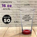 Custom Libbey Pint Glass 16 oz. Set of 50, Personalized Bulk Pack - Beer Glasses, Heavy Duty Drinkware - Red