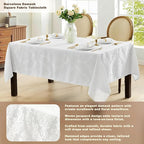 Newbridge Barcelona Luxury Damask Fabric Tablecloth, 52” Wide x 52” Square, White, 100% Polyester, No Iron, Soil Resistant Dining Room, Party and Banquet Table Cover