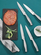 D.Perlla Steak Knives, Micro Serrated Steak Knife Set of 8, High Carbon Stainless Steel Steak Knives Set, Elegant Sharp Kitchen Steak Knife Set, Silver