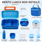 Bento Lunch Box for Kids With 8oz Thermo, Leakproof Bento Box with with 2 Compartments, Insulated Bottle, Lunch Bag, BPA Free Dishwasher Safe for School Girls Boys (Blue)