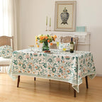 patdrea Designer Green Extra Long Rectangle Table Cloth,Italian Floral Country Linen Breathable Tablecloth,Decor Cover for Kitchen Dining,Christmas,Tea Party,Thanksgiving,63"x110"-Tree Life