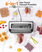 95KPa Automatic Vacuum Sealer, 9-in-1 Food Sealer for Dry/Moist/Liquid Foods, Double Heat Seal & Pump, Includes Bag Rolls & Hose, Built-in Cutter, Stainless Steel