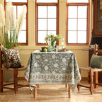 ISAENNE Designer Grayish Green Linen Rectangular Tablecloth,Floral Stain Resistant Table Cloth,Fall Vintage Decor Tablecloths for Dining Thanksgiving Kitchen Party,55"*79"-Andrew A