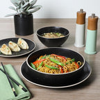 Gibson Home Dinah 16-Piece Matte Black Stoneware Dinnerware Set – Double Bowl, Embossed Speckled Design, Durable Kitchen Dinner Set