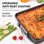 HONGBAKE Nonstick Lasagna Pan 3 Inch Deep, 9x13 Baking Pan, Rectangular Sheet Cake Pan, Roasting Pan for Oven with Stainless Steel Handles, Dishwarsher Safe, Dark Grey