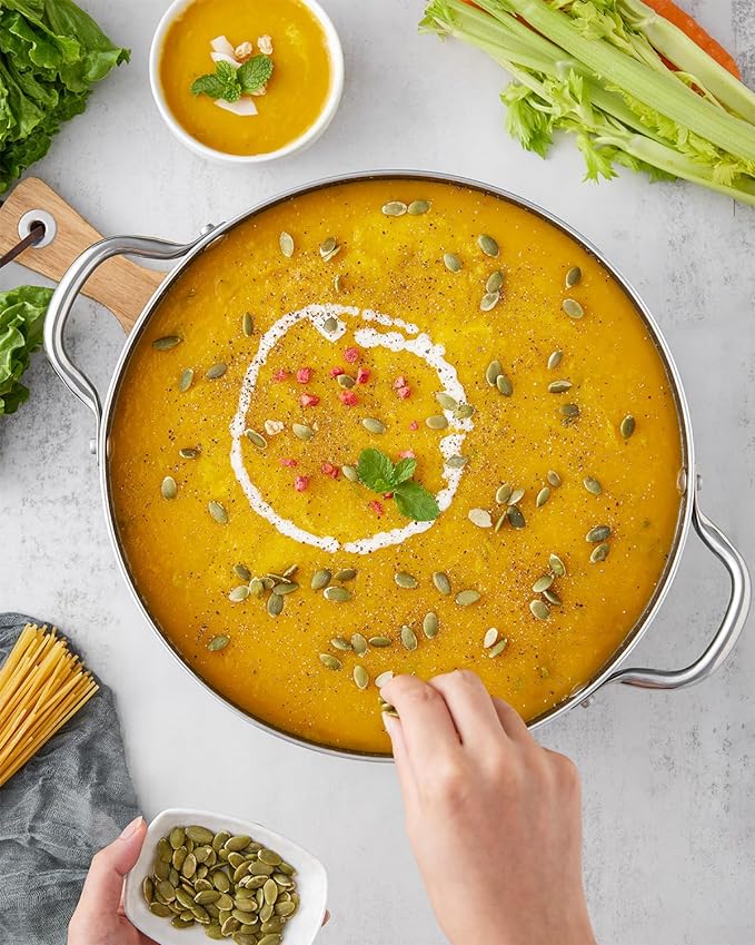 BEZIA 8 Quart Cooking Pot, Large Non Stick Induction Stock Pots with Lid, All Stove Compatible, 8 QT Aluminum Soup/Stew Pot For Families of 3–5, Grey