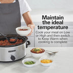 Hamilton Beach 6-Quart Slow Cooker with 3 Cooking Settings, Dishwasher-Safe Stoneware Crock & Glass Lid, Silver (33665G)
