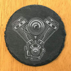 Rev Up Your Ride: V-Twin Engine Coasters for Bikers - Round Slate - Set of 5