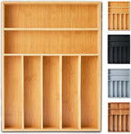 Silverware Organizer, 12.5 Inch Utensil Organizer Kitchen Drawer Organizer Bamboo Silverware Holder Cutlery Tray Organizer in Drawer Flatware Organizer Tray(7 slots, Natural）