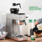 12 Cup Commercial Drip Coffee Maker Set, 1.8L Auto Filling Coffee MAKER with water line and LCD Control & 1.8L Manual Filling Coffee Maker with, Stainless Steel, 2 Warmers, 2 Cafafes, for Restaurant