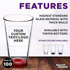 Custom Libbey Pint Glass 16 oz. Set of 100, Personalized Bulk Pack - Beer Glasses, Heavy Duty Drinkware - Red