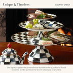 MACKENZIE-CHILDS Enamel Pedestal Serving Platter, Decorative Serving Dish for Food, Small, Black-and-White Courtly Check