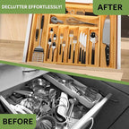 Nature Gear Bamboo Kitchen Drawer Organizer, Expandable Wood Utensil Tray, Adjustable Silverware Organizer with 9 Compartments for Fork, Spoon & Knife Utensils