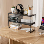 Stackable Expandable Metal Shelf Organizer - Adjustable Wire Storage Rack with Holes for Kitchen, Bathroom, Cabinet, Office - Space Saving, Durable & Sturdy Design（2PACKS/Medium/Black