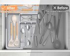 Silverware Organizer Expandable Kitchen Drawer Organizer Adjustable 22"x 19" Utensil Organizer with Rubber Feets Cutlery Drawer Organizer for Spoons Forks Knives Kitchen Organizers and Storage Grey