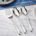 KEAWELL Premium Astra 4-Piece 9 inch Spoon Set – Mirror-Finished 18/10 Stainless Steel with Diamond-Faceted Handles Dishwasher Safe for Modern Dining (4, Serving Spoons)