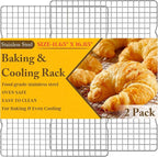2PCS Cooling Racks for Cooking and Baking -11.65''x16.85''Heavy Duty Stainless Steel Wire Rack for Baking, Grilling, Roasting - Oven & Dishwasher Safe - Fits Half Sheet Pan（Silver）