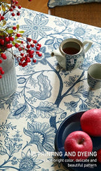 ISAENNE Designer French Linen Square Tablecloth,Blue Floral Washable Indoor Table Cloth,Durable Home Decor Tablecloths for Dining Thanksgiving Kitchen Tea Party Christmas,67"*67"-Ruyi B